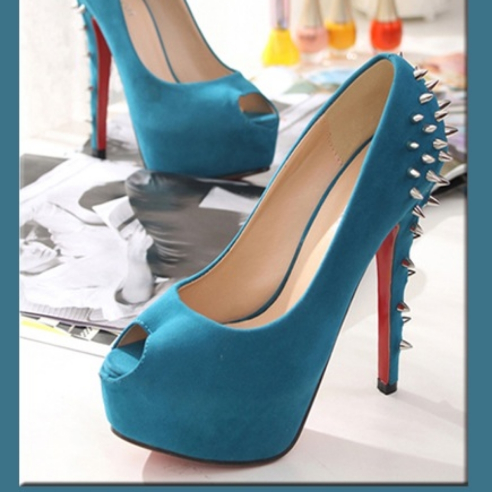 Blue Suede Spike Platforms New